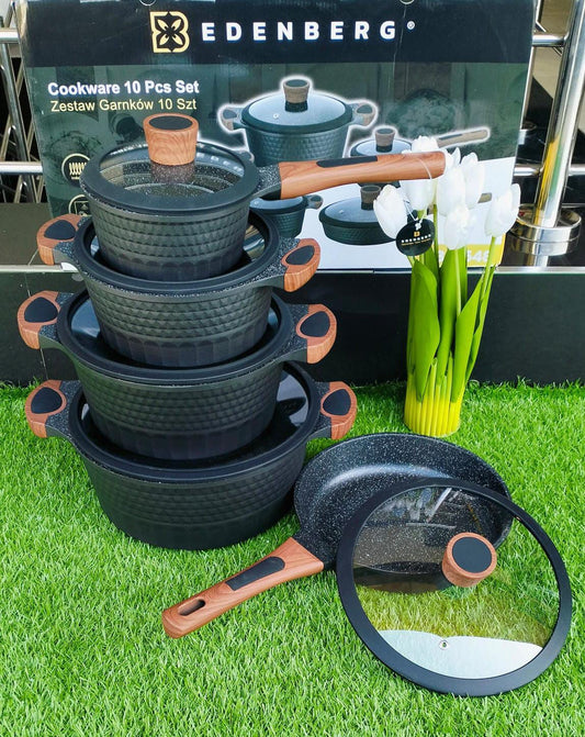 10pcs Edenburg Nonstick cookware set with wooden handle | - Elegant Households KE