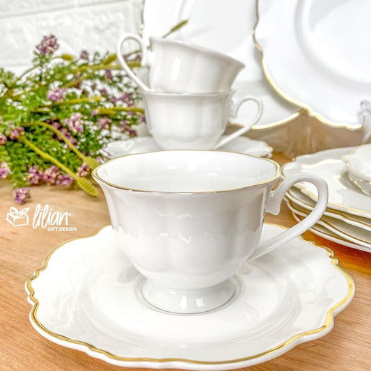 12 - Piece European Porcelain Tea Set | Elegant Cups and Saucers Collection | - Elegant Households KE
