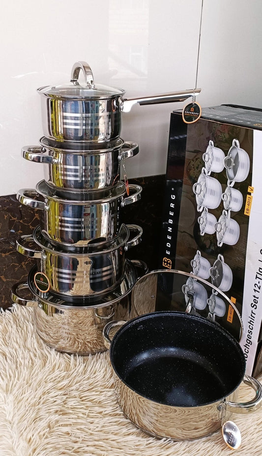12pcs Edenberg Stainless steel Cookware set | - Elegant Households KE
