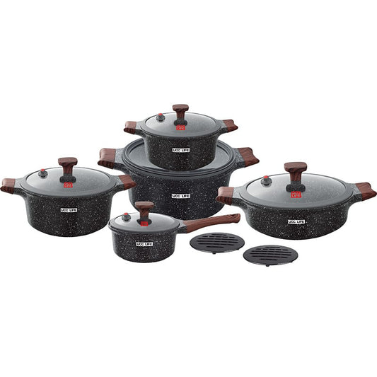 12pcs UCC LIFE Granite Die - Cast Nonstick Cookware | - Elegant Households KE
