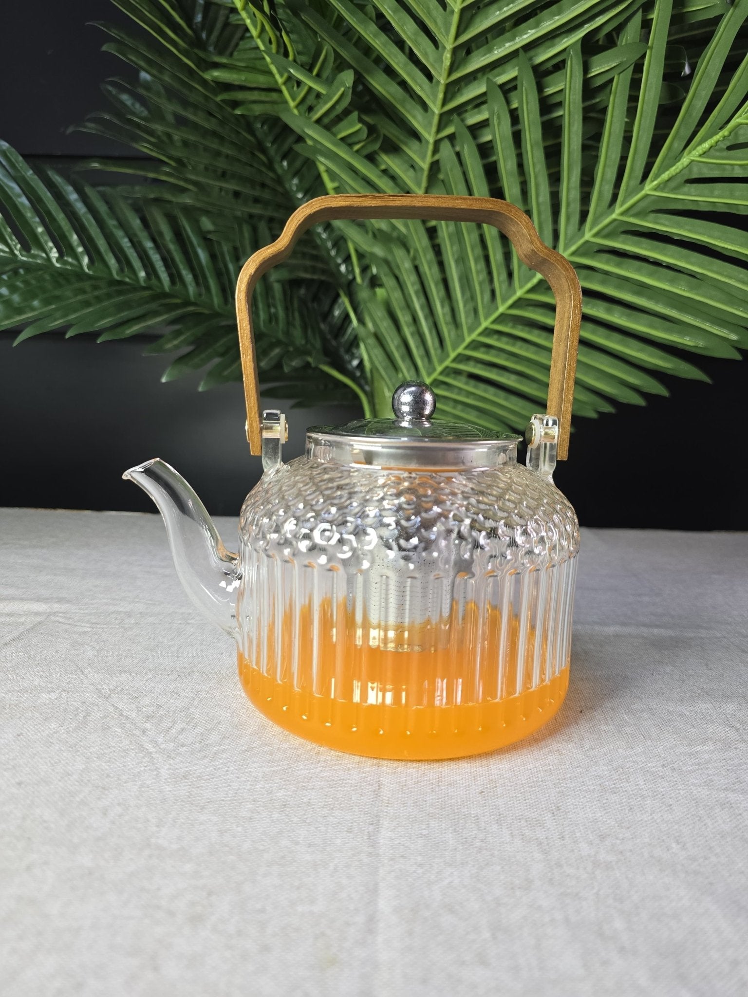 glass pot for bamboo plant 1.5l Bamboo Handle Borosilicate Glass Tea Pot with Infuser – Elegant Households KE