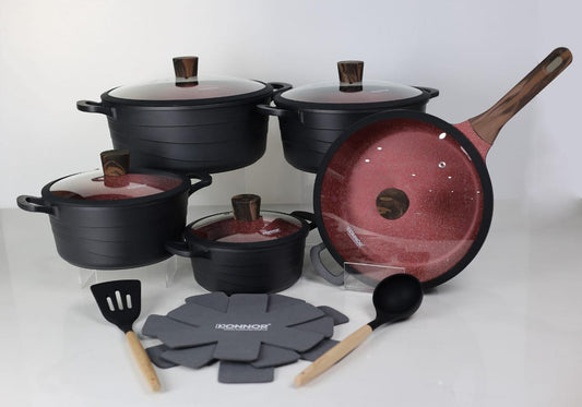 15pcs DONNOR Non - stick Granite Cookware Set | - Elegant Households KE