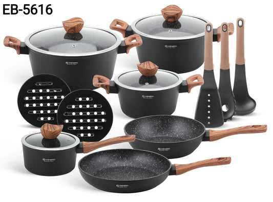 15pcs Edenberg Cookware Set/Pots With wooden handles | - Elegant Households KE