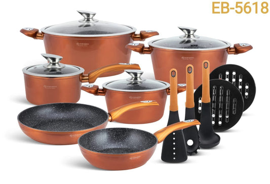 15pcs Edenberg Cookware Set/Pots with Wooden handles | - Elegant Households KE