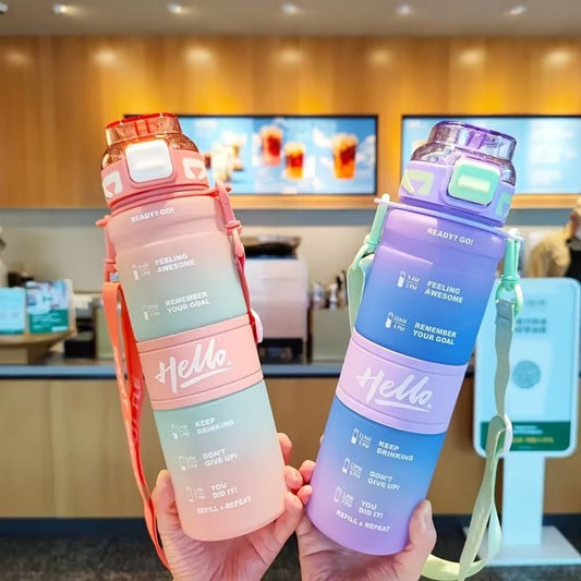 1l hello motivational outdoor water bottle | - Elegant Households KE