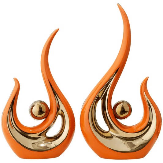 2 - Piece Orange Gold Ceramic Statues | Modern Home Decor | - Elegant Households KE