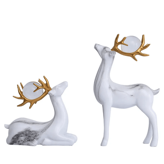 2 pieces Fortune Deer Resin Ornaments with Crystal Balls – Luxury Home Decor Figurines | - Elegant Households KE
