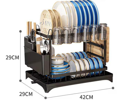 2 - Tier Kitchen Dish Rack with drain tray | - Elegant Households KE