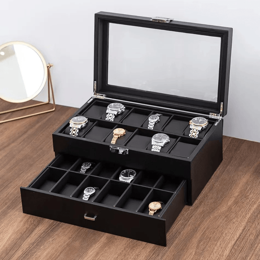 24 - Slot Leather Watch Organizer Case – Luxury Jewellery Storage Box with Lock, Dust - Free Display for Men’s & Women’s Watches | - Elegant Households KE