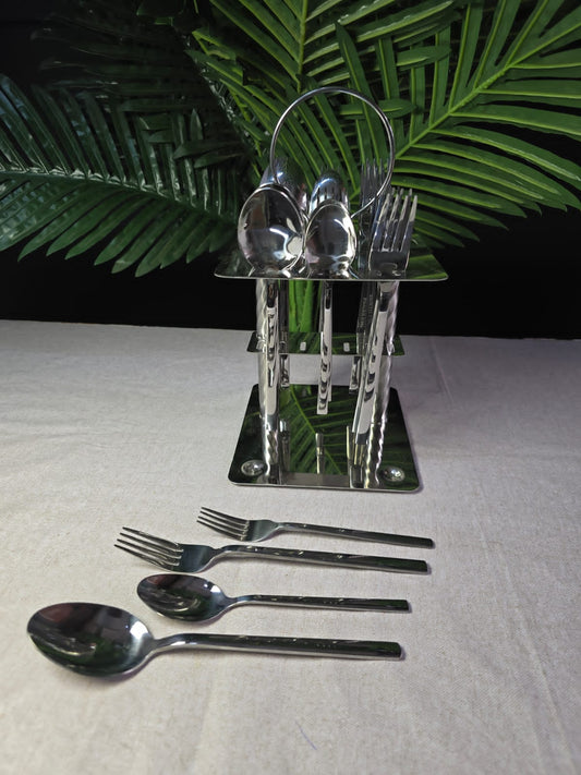 24pcs Gold Cutlery Set with Unique Stand | - Elegant Households KE