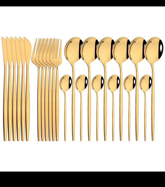 24pcs Gold Luxury cutlery set stainless steel | - Elegant Households KE