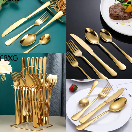 24pcs Heavy duty quality cutlery sets(GOLD) | - Elegant Households KE