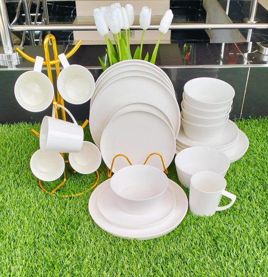 24pcs white plain dinner set | - Elegant Households KE