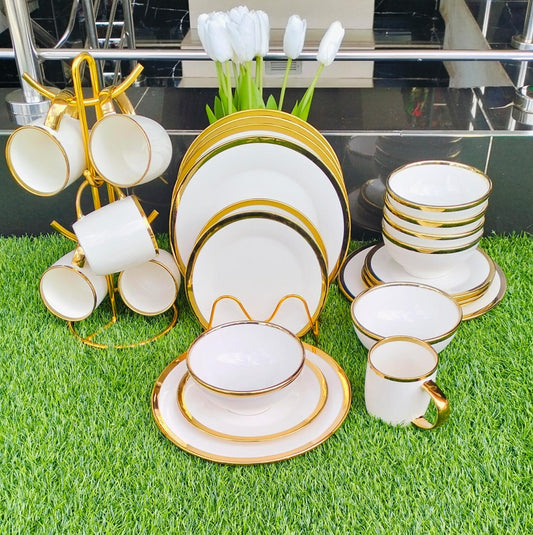 24pcs white with gold rim dinner set | - Elegant Households KE