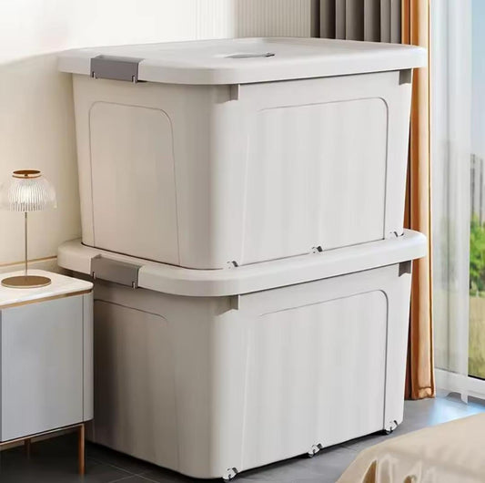 250L Extra - Large Plastic Storage Bin with Wheels | Heavy - Duty Stackable Bedroom & Clothes Storage Box | - Elegant Households KE