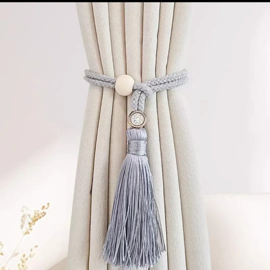 2pcs Boho Cotton Curtain Straps with Rhinestone Buckles | - Elegant Households KE