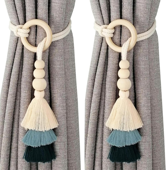 2pcs Tassel Curtain Tiebacks with Wooden Beads | - Elegant Households KE