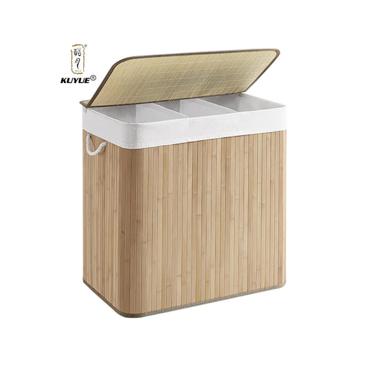 3 - Grid Foldable Bamboo Laundry Basket | Large Capacity, Durable & Space - Saving Hamper | - Elegant Households KE