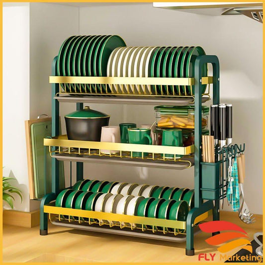 3 layer dish rack gold green | - Elegant Households KE