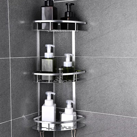 3 layer space aluminum bathroom corner shelf | - Elegant Households KE