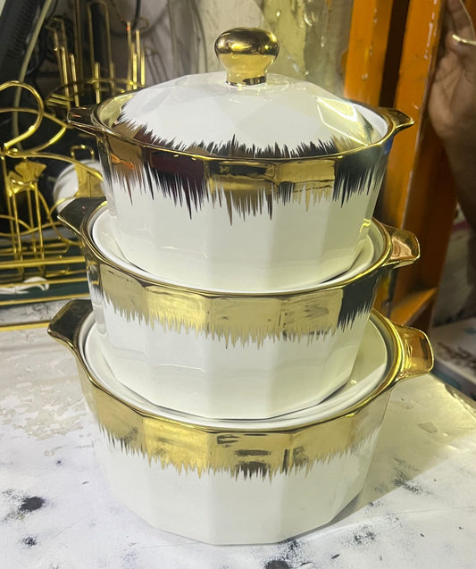 3 pc ceremic gold round | - Elegant Households KE