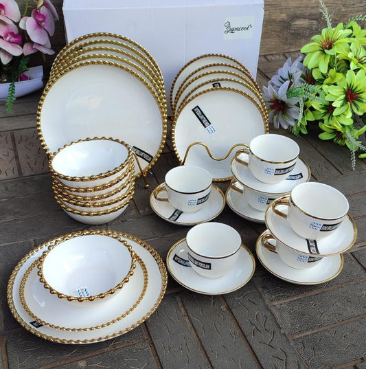 30pcs Nordic classy dinner set with gold rim | - Elegant Households KE