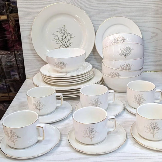 30pcs Tree Ceramic Dinner Set with Gold Rim | - Elegant Households KE