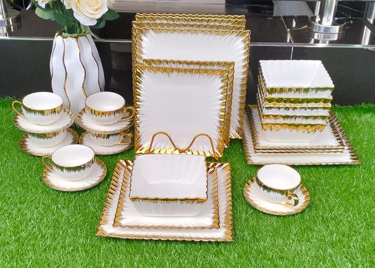 30pcs white dinner set with gold rim | - Elegant Households KE