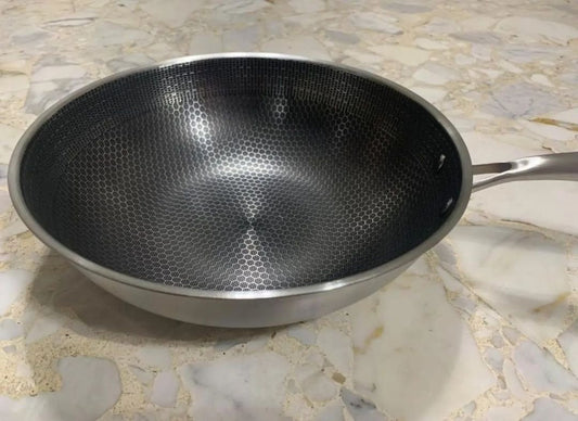 32cm Stainless Steel Honey Comb Wok Pan | - Elegant Households KE