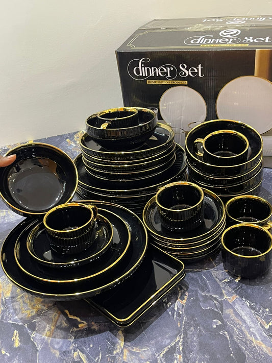 32pcs Luxury Black & Gold Dinner Set | - Elegant Households KE