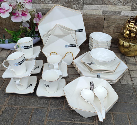 33pcs Nordic hexagon classy dinner set with gold rim | - Elegant Households KE