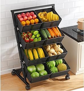 360° Rotating Multifunctional Metallic Vegetable/Fruits Cart Storage Rack | - Elegant Households KE