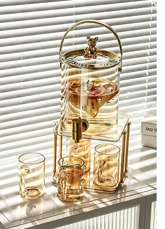 3.6L Luxury Glass Cold Water Jug with Faucet Bucket Set | - Elegant Households KE