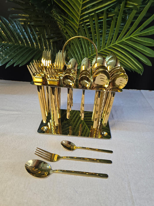 36pcs Silver Cutlery Set with Unique Stand | - Elegant Households KE
