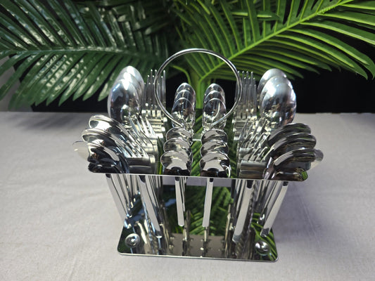 36pcs Silver Cutlery Set with Unique Stand | - Elegant Households KE