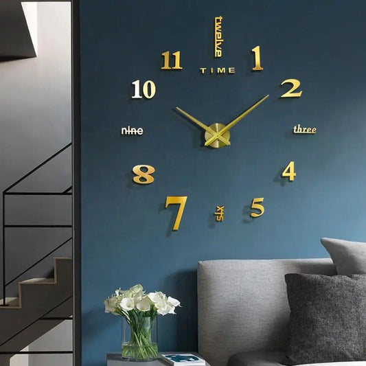 3D Large Roman Numeral Acrylic Mirror Wall Clock Sticker with Pendulum | - Elegant Households KE