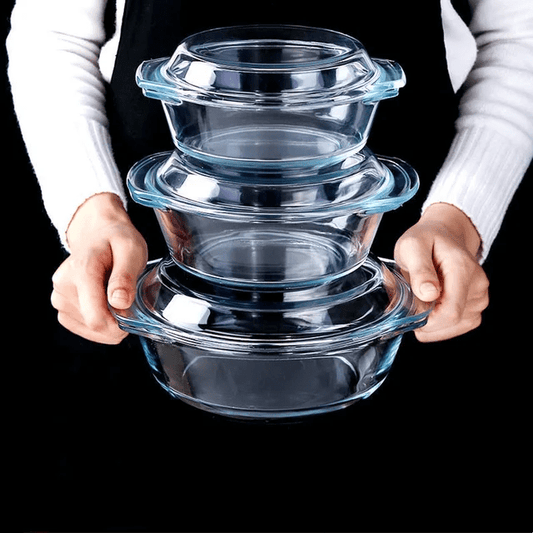 3pc Set High Borosilicate Glass Casserole with Lid | - Elegant Households KE