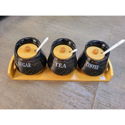 3pcs Canisters With A Bamboo Base Stand | - Elegant Households KE