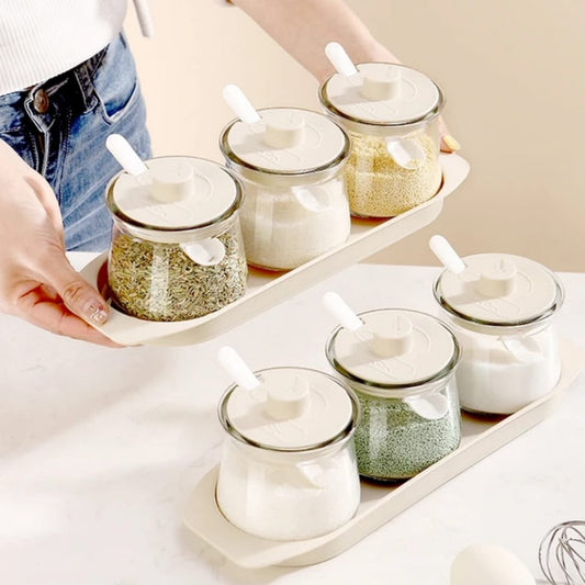 3pcs Glass Canister Seasoning Set – Airtight Borosilicate Spice Jars | - Elegant Households KE