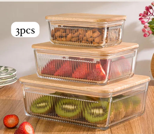3pcs Heavy Duty Ribbed Glass Food Storage Containers | - Elegant Households KE