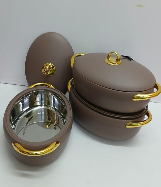 3pcs Luxury Gold Insulated Hotpot Set 2L–3L | - Elegant Households KE