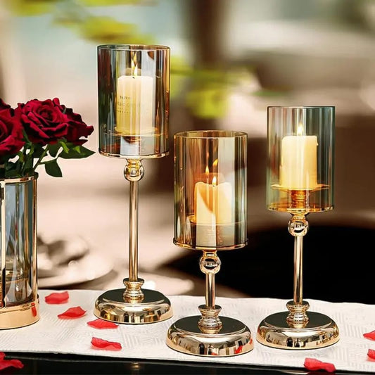 3pcs set Candle Candlestick Luxury Glass Ornaments | - Elegant Households KE