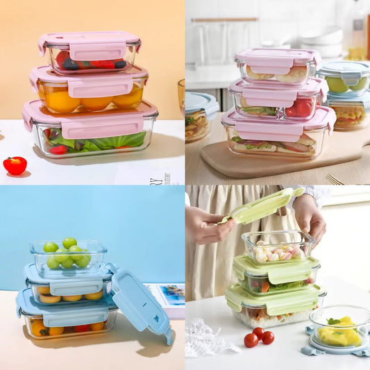 3pcs set Glass Lunch Box | - Elegant Households KE