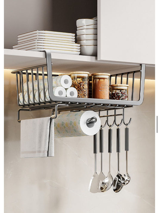 4 in 1 Metallic under shelf rack with hooks | - Elegant Households KE