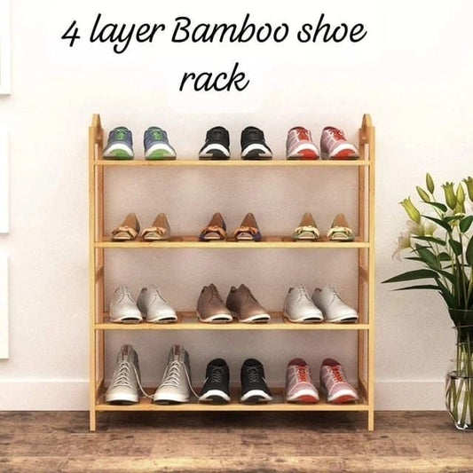 4 Layer Natural Bamboo Shoe Rack | - Elegant Households KE