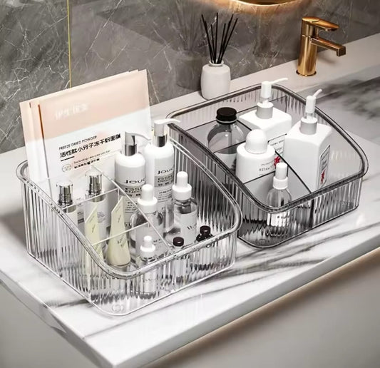 5 - Grid Acrylic Cosmetic Organizer – Clear & Grey Storage Box | - Elegant Households KE