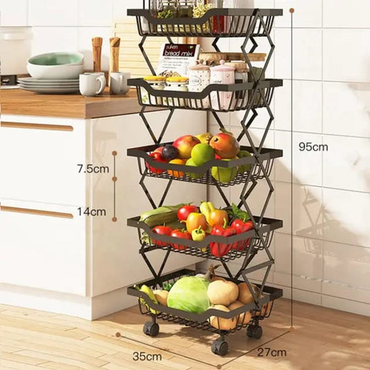 5 Layer foldable fruit/ vegetables rack with wheels | - Elegant Households KE