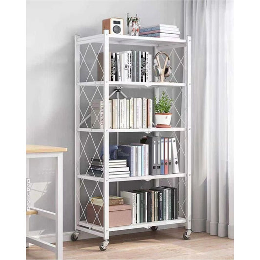 5 Tier Foldable Movable Metallic Storage Rack | - Elegant Households KE