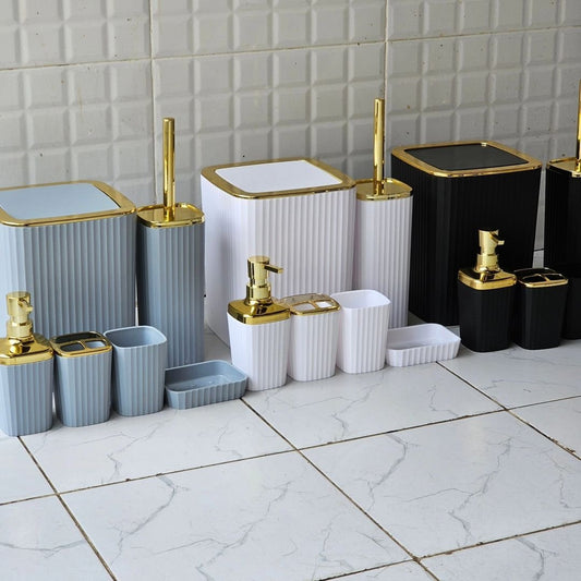 6 in 1 Bathroom Accessories Set with Gold Ring | - Elegant Households KE