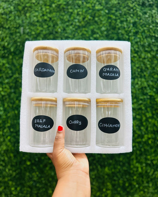 6 - pack Round Glass Jars with Bamboo lid And Spoon | - Elegant Households KE